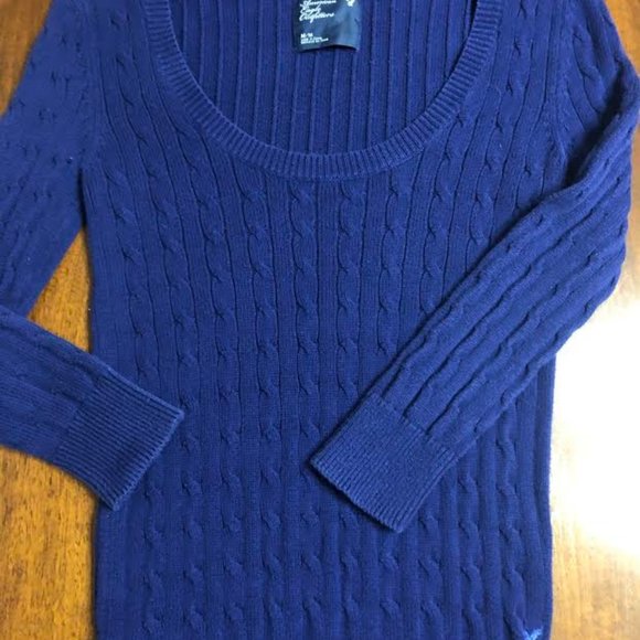 Pull J.Crew Col V Bleu Marine à Motifs Torsadés (cable-knit) - Taille M - Occasion Très Bon état